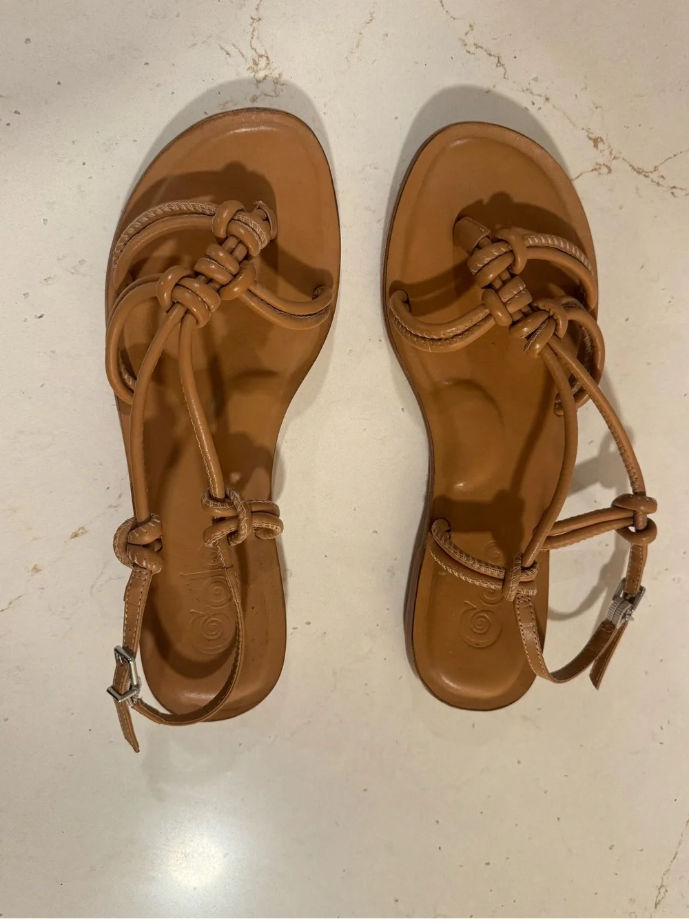 Women’s Knot-Strap Leather Sandals in Tan - Picture 1 of 8